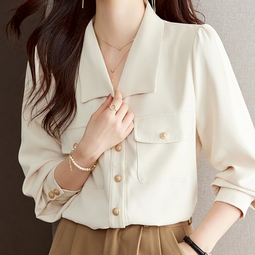 胖胖美衣 韓版 氣質翻領 長袖純色單排扣襯衫高級感小眾開衫上衣614 -1652.