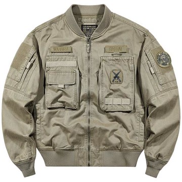 VIP復古水洗飛行員夾克男美式純棉棒球服刺繡徽章多口袋工裝外套