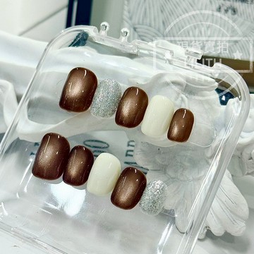 可隔日到貨！生椰拿鐵 純手工貓眼穿戴甲 焦糖貓眼 可拆卸手工甲 光療甲片 美甲貼片 假指甲 指甲貼 韓國美甲