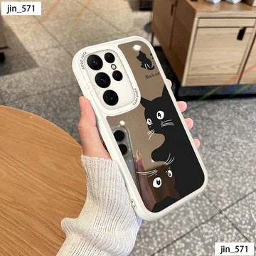 高級感鏡麵搞怪貓咪 三星S25Ultra S25/S24/S23/S22手機殼Samsung 卡通可愛 防摔保護殼
