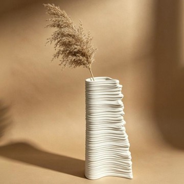 高級現代花瓶啞光白3D陶瓷打印北歐簡約沙丘自然捲條紋裝飾擺件