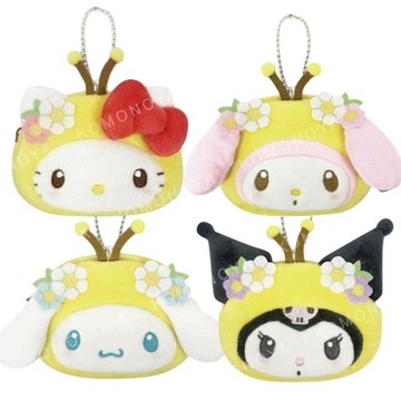 小禮堂 Sanrio 三麗鷗 絨毛造型收納包吊飾 (蜜蜂裝) Kitty 美樂蒂 酷洛米 大耳狗