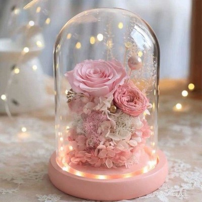 プリザーブドフラワー ガラスドーム 母の日 ギフト ケース入り 薔薇 ドライフラワー インテリア バラ 枯れない花 LEDライト付き フラワ