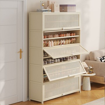 鞋櫃入戶一體靠墻收納家用經濟型大容量新款2024爆款奶油風藤編窄