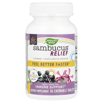 Nature's Way, Sambucus Relief，機體抵抗幫助，兒童，2 歲以上，漿果味，36 片咀嚼片
