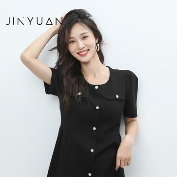 金苑連衣裙子女夏季2023新款高級感法式收腰小香風小黑裙G232146