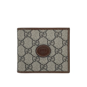 Gucci Interlocking 皮革飾邊八卡對開短夾(671652-咖)
