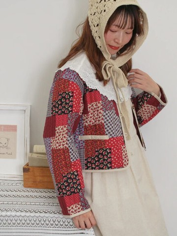 復古碎花色塊拼接短版夾克外套(0F000552010) - Samansa Mos2