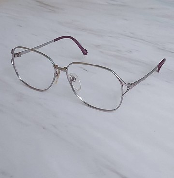 VINTAGE絕版老品全新古董眼鏡 鈦合金 亮銀 鑲嵌粉紅線條琺瑯