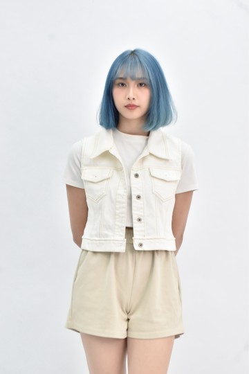 (S) 牛仔無袖杏色外套