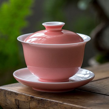 桃紅三才蓋碗茶杯單個輕奢高檔功夫茶具日式手抓泡茶茶碗陶瓷高端