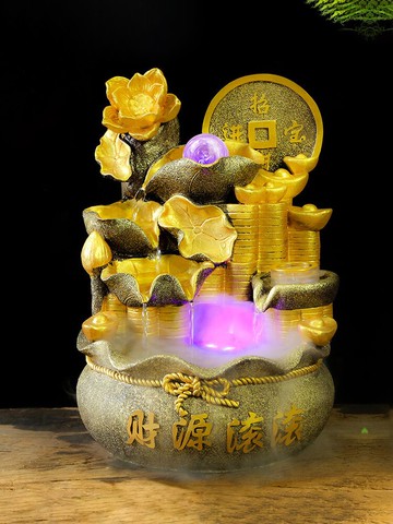 金色流水擺件循環水桌面創意中式古典禮物客廳辦公室前臺裝飾品