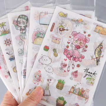 手帳貼紙套裝ins風可愛人物手賬diy裝飾小圖案一套韓國卡通少女心小清新學生用手賬本素材紙用小清新簡約文具