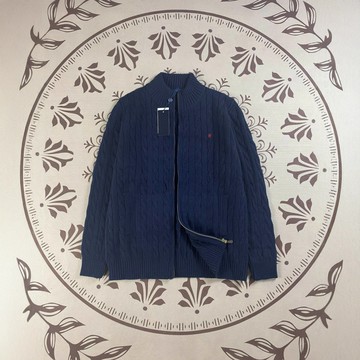 RL拉夫小馬標刺繡情侶開衫拉鏈外套翻領針織衫男麻花秋冬毛衣女鑫弘-衣錦男裝