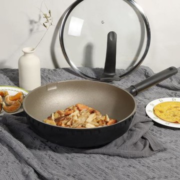 鈦晶炒菜平底不粘鍋鈦熔射覆鈦耐磨煎炒鍋輕油煙電磁爐燃氣灶通用