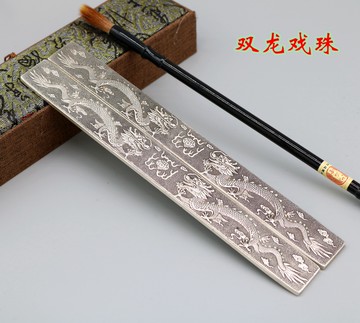 包 郵復古工藝品 浮雕鎏銀文房四寶 白銅鎮尺鎮紙 一對 多款可選