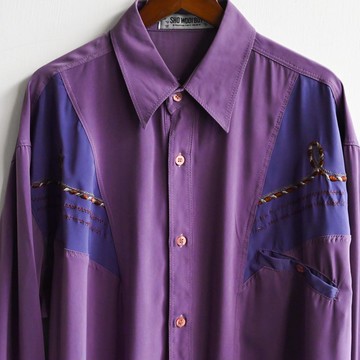 【蛋植物古著】光紫扭結刺繡寬鬆古著襯衫