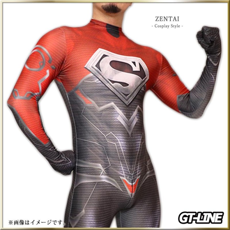 Zentai レッドブラック ファスナー付き 全身タイツ 黒 赤