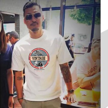 HANDIAN夏季潮牌短袖T恤男 純棉寬松沙灘男裝體恤圓領半袖t血上衣