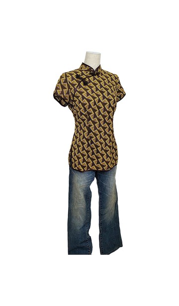 VINTAGE 悅裳 新式改良復古旗袍款綠色蕾絲短袖上衣 NS-615