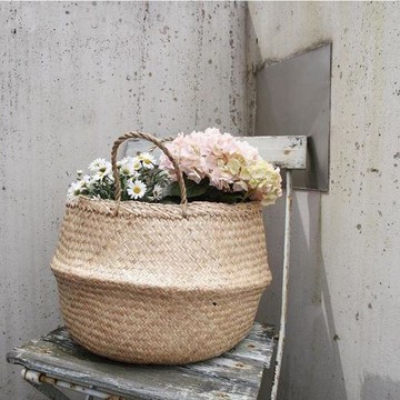 久伴中古綠植盆栽花盆落地藤竹編收納籃陽臺客廳家居臥室裝飾擺設