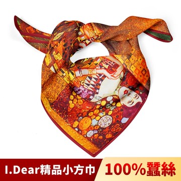 I.Dear-100%蠶絲歐美圖騰頂級印花真絲領巾小方巾(sk07艾蒂兒-紅)