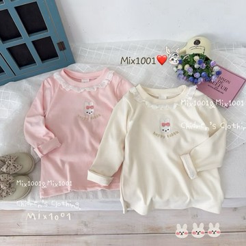 🌈✨mix1001可愛刺繡小兔暖絨內搭衣 ✨兒童小兔兔緹花領上衣 5-17