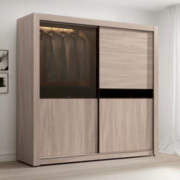 直人木業-LIN淺胡桃212CM單玻璃滑門衣櫃