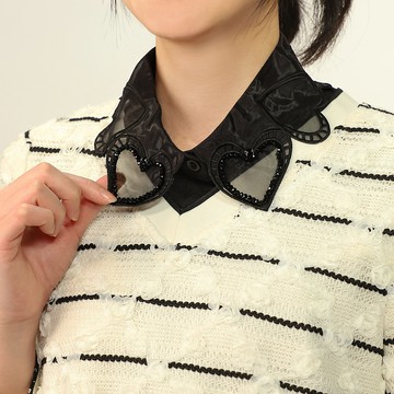 【好物推薦】歐根紗愛心縫珠襯衫式假領片(黑；F)