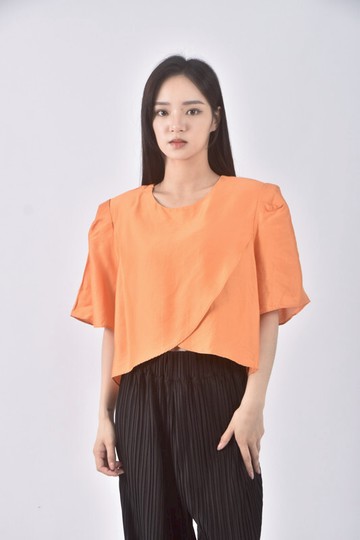 (S) virus質感圓領橘色短袖上衣