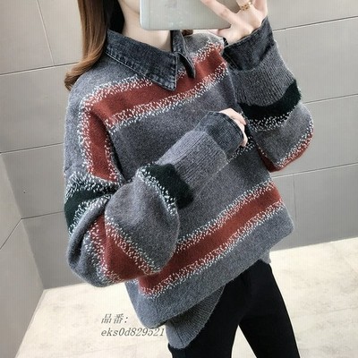 ニットセーター レディース 秋冬 40代 長袖 ニットトップス ボーダー柄 セーター フェイクレイヤード ショット丈セーター ゆったりプルオーバー 厚手 おしゃれ 通販 Lineポイント最大get Lineショッピング