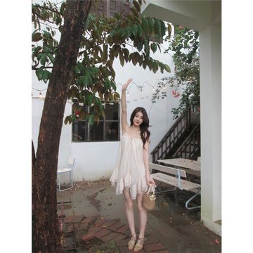 【124.73元福利款】ICELOLLY海邊度假綠色吊帶連衣裙女夏氣質裙子