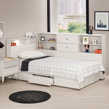 Boden-柏倫3.5尺多功能單人床房間組-三件組(附LED燈床頭箱+三抽收納床底+收納床邊櫃-不含床頭櫃及床墊)