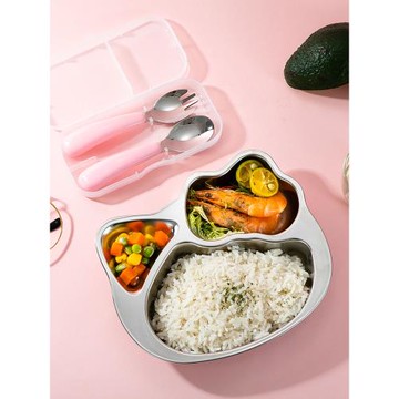 兒童卡通貓咪不銹鋼分格餐盤幼兒園寶寶可愛餐具防摔家用分隔餐盒