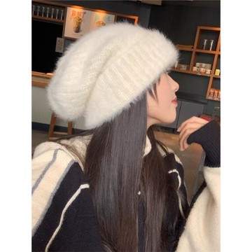 冰島戀歌 陳奶奶顯臉小兔毛毛線帽女秋冬大頭圍針織帽子毛絨冷帽