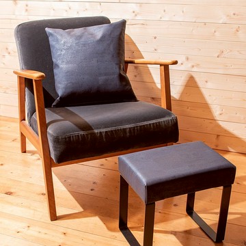 軟木皮革腳凳與抱枕套 (Navy)