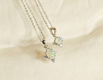 星星一號蛋白石吊墜 - 925純銀 - 鋯石 - 歐泊