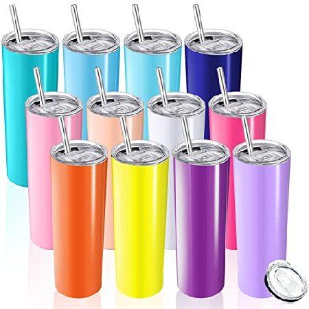 12 Pack Skinny Tumblers with Straws and Lids 30oz Stainless Steel Slim Tumblers Double Wall Vacuum Insulated Coffee Cups Travel Mugs for H＿並行輸入品