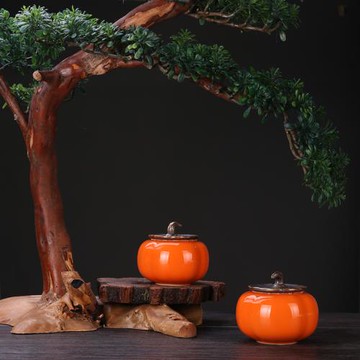 柿柿如意一對仿古瓷器陶瓷擺件