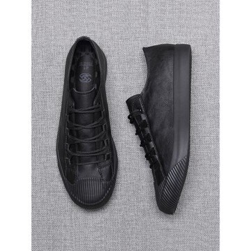 2025新款男鞋春秋季潮鞋男休閑鞋子男士皮鞋黑色軟面皮板鞋男單鞋