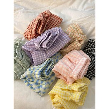 格子睡褲男士女短褲夏季新款泡泡棉紗可外穿休閑遛彎褲薄款家居褲