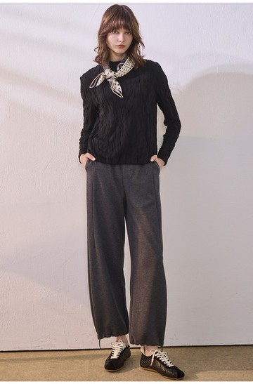 鬆緊腰抽繩針織長褲