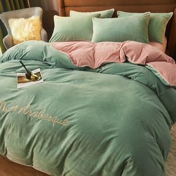 A類嬰兒絨床上四件套冬季加厚保暖床笠被套牛奶絨床品法蘭絨被罩