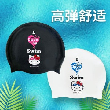 泳帽卡通印花泳帽女士長發舒適不勒頭護耳個性可愛kt貓硅膠游泳帽