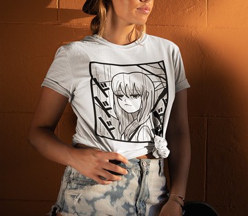 卡哇伊威脅動漫女孩 100% 棉中性 T 卹