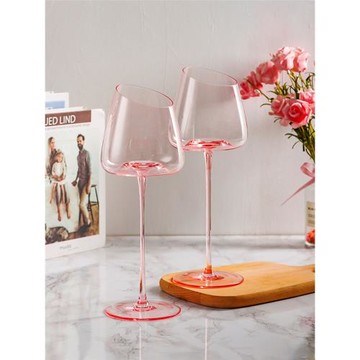 法式粉色紅酒杯套裝家用高檔輕奢大肚紅桿勃艮第水晶高腳杯子禮盒