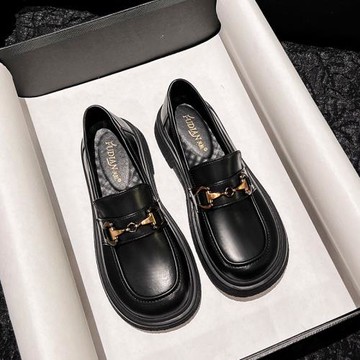 法式厚底樂福鞋女英倫風2024新款春季鞋子黑色單鞋氣質粗跟小皮鞋