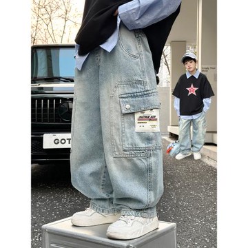 男童直筒牛仔褲春裝兒童褲子春秋款2025新款洋氣時髦秋季工裝長褲