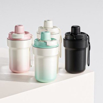 316不銹鋼咖啡杯保溫杯雙飲杯網紅ins風杯子帶吸管提手學生杯子