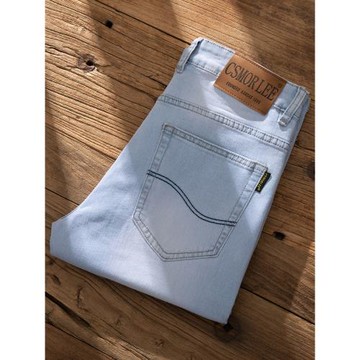 外貿秋冬厚款淺色牛仔褲男直筒寬松潮流加絨男士休閑長褲磨白藍秋